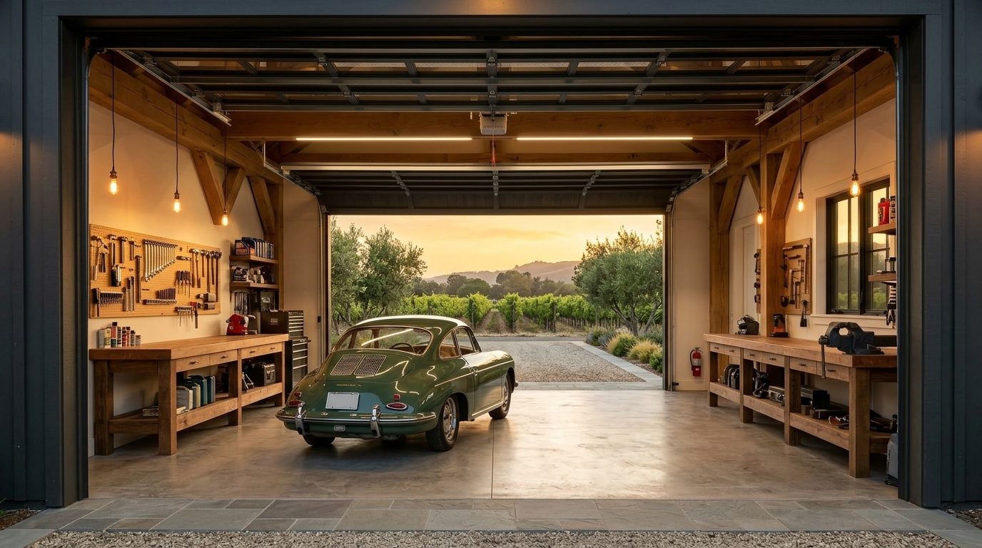 Plummer Garage Door Interior View of Custom Garage Door Overhead and Workshop